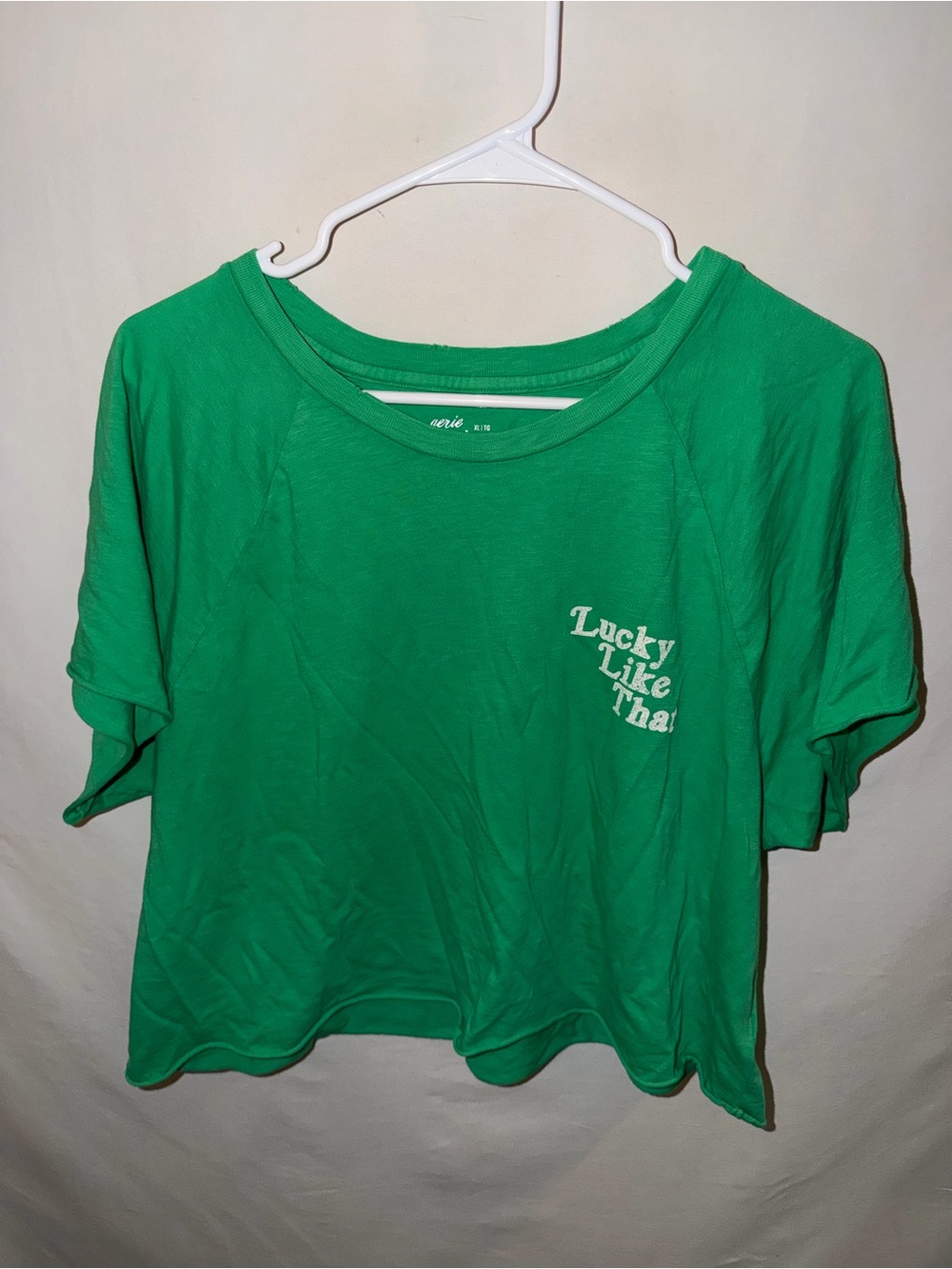 aerie Green Short Sleeve Tee "Lucky Like That" - Picture 4 of 5